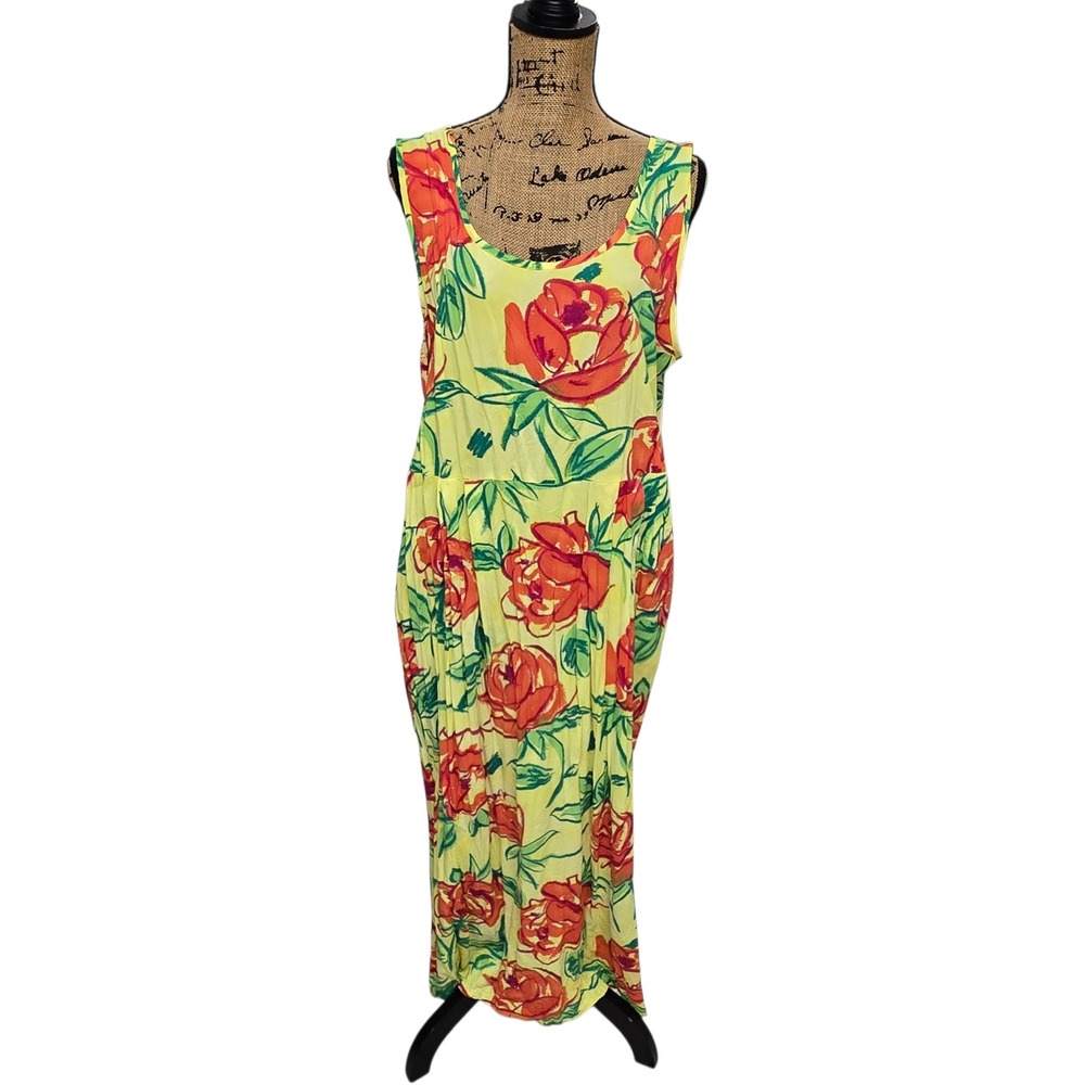 Vtg 80s Jams World Texas Rose Sleeveless Maxi Dress‎ W334 Beach Resort Sz XL USA